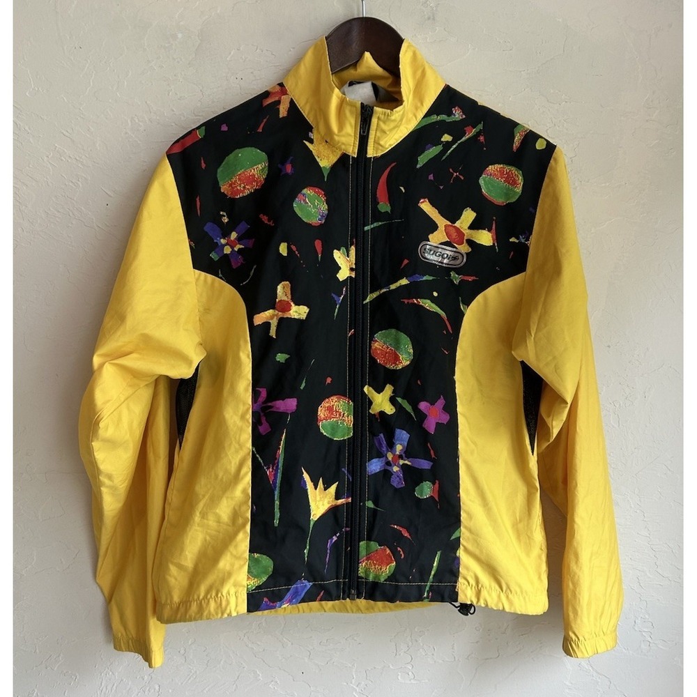 Vintage 90s Sugoi Windbreaker Jacket S Abstract Retro Cycling Art Maximalist